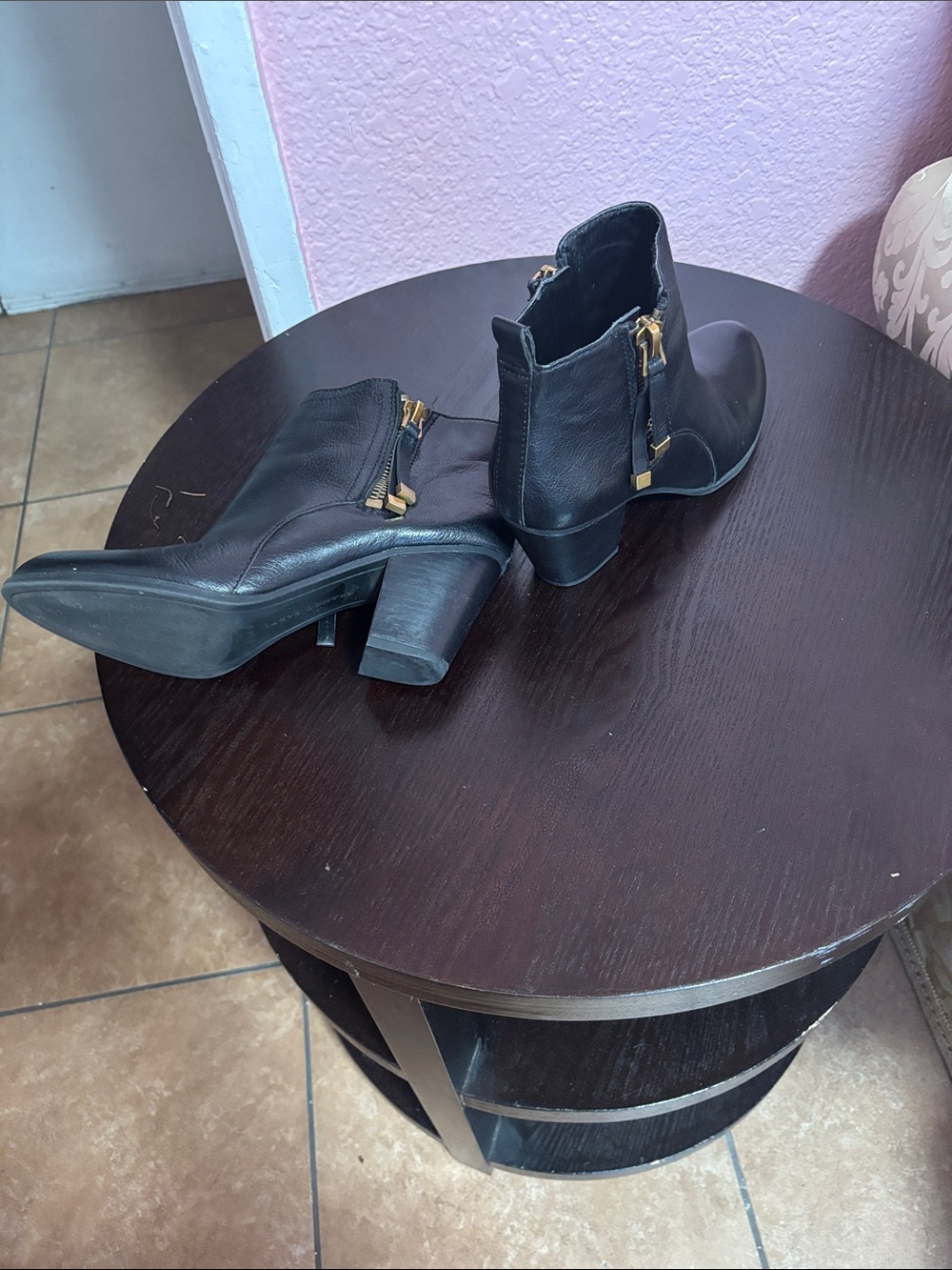 Franco Sarto Black Leather Ankle Booties with Gold Zippers